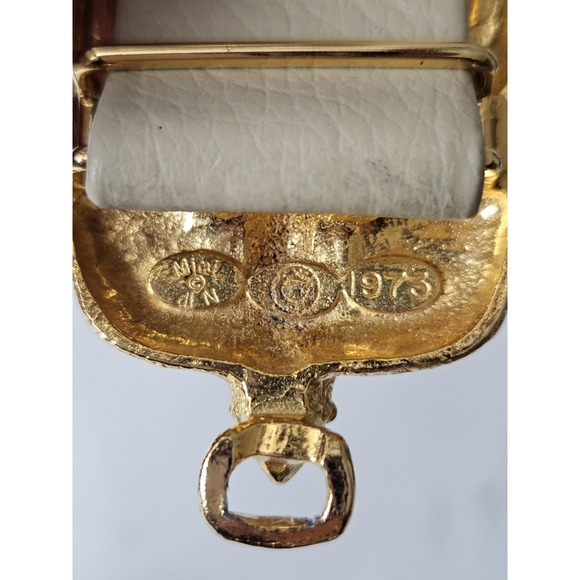 Vtg 1973 Mimi Di N Ivory Cream Leather Gold Buckle Love Birds Sparrows Belt - Picture 6 of 12